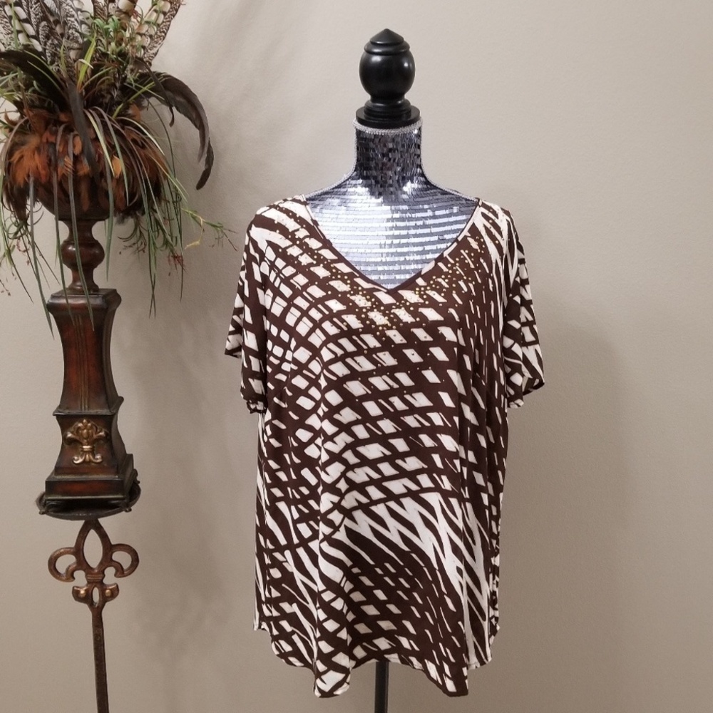 Lane Bryant Brown Ivory Gold Studs 22/24